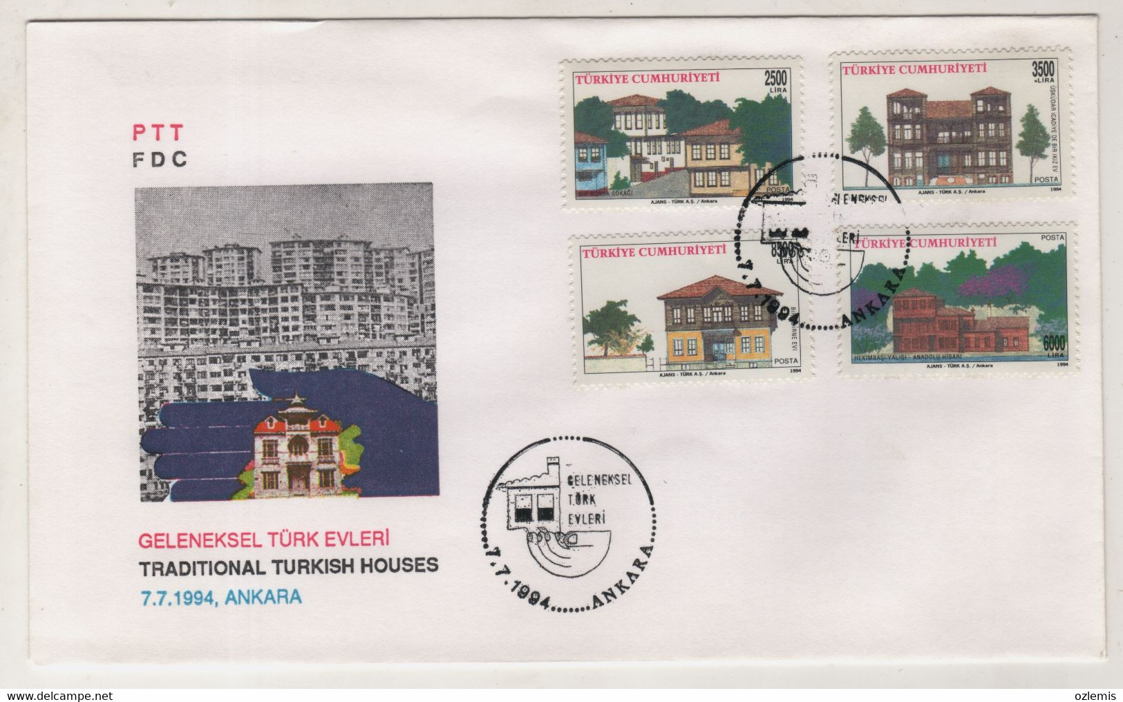 TURKEY,TURKEI,TURQUIE,TRADITIONAL TURKISH HOUSES 1994   FDC - Cartas & Documentos