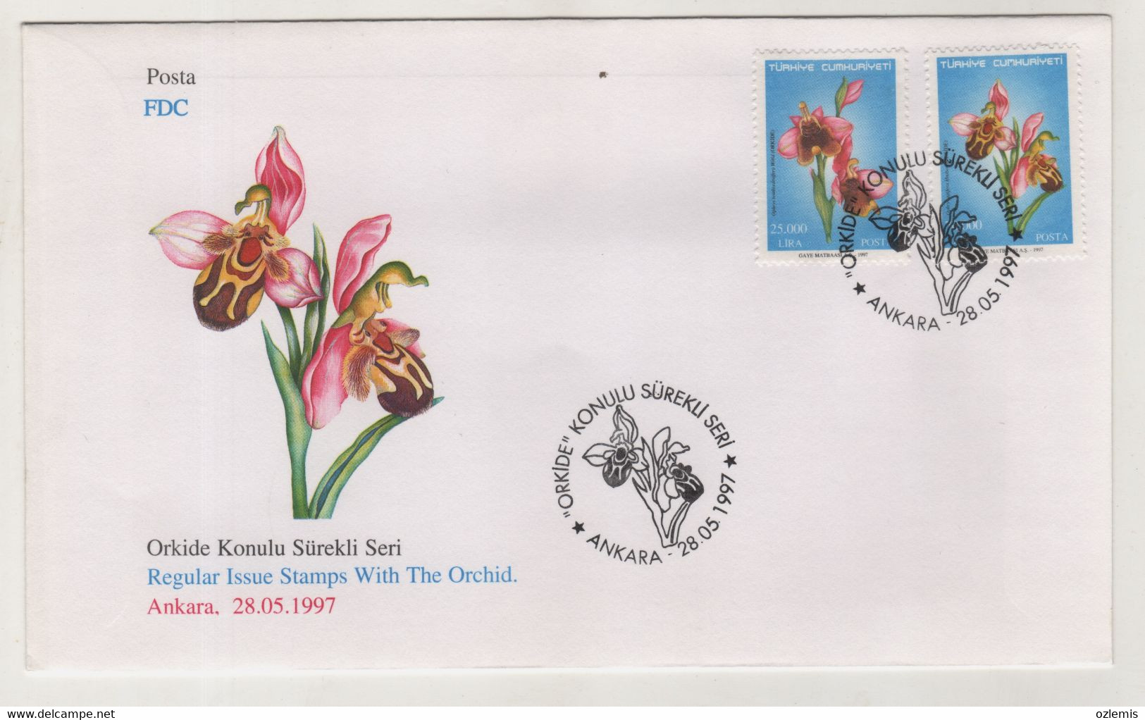 TURKEY,TURKEI,TURQUIE,REGULAR ISSUE STAMPS WITH THE ORCHID 1997 FDC - Covers & Documents