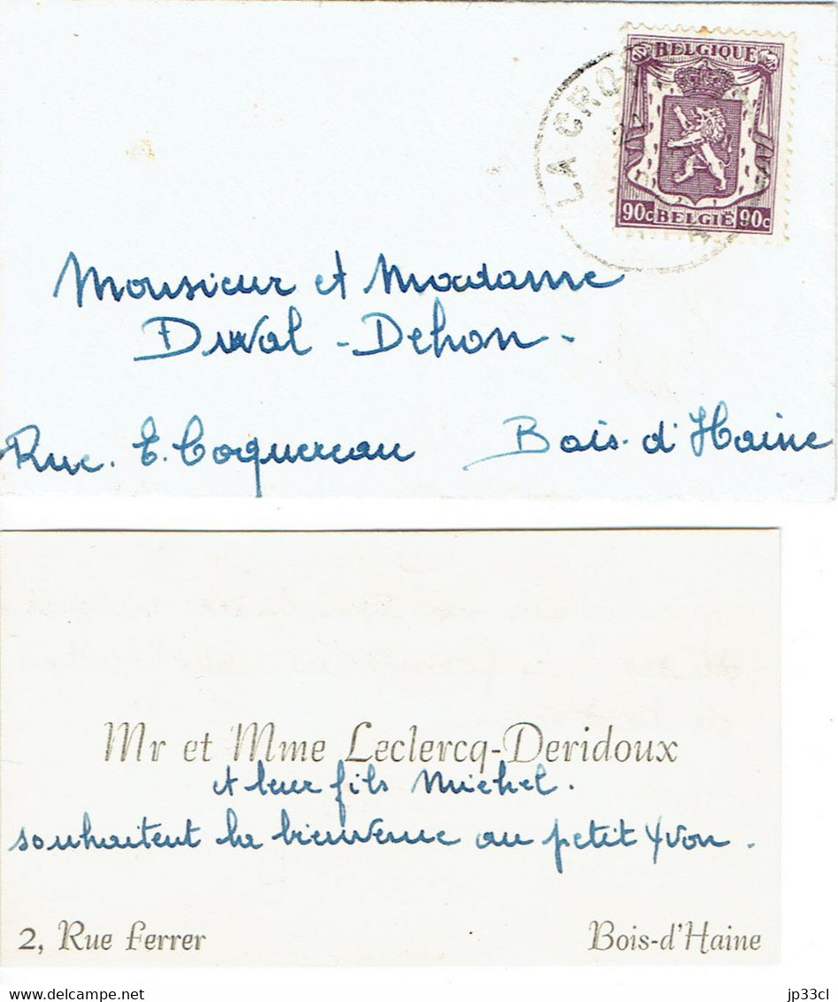 Carte De Visite Autographe De M. Et Mme Leclercq-Deridoux, Rue Ferrer, Bois-d'Haine (janvier 1947) - Cartes De Visite