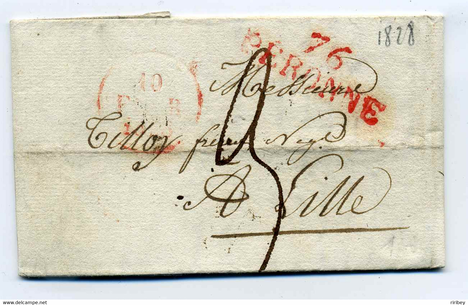 76 PERONNE ( Rouge 36X12) + Cachet Dateur Rouge   / Dept De La Somme / 1828 - 1801-1848: Precursors XIX