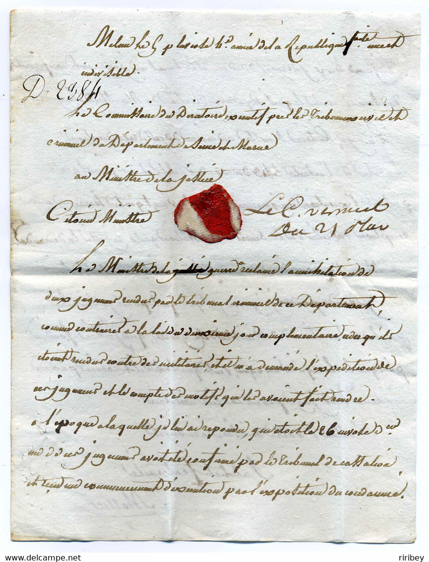 73 MELUN   / Dept De Seine Et Marne / Pluviose An 4 / Commissaire Du Directoire Executif Pour Le Ministre De La Justice - 1701-1800: Precursors XVIII