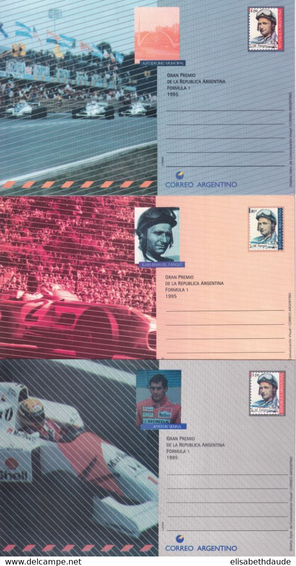 GRAND-PRIX AUTO FORMULE 1 D'ARGENTINE - 1995 - 3 CARTES ENTIERS ILLUSTREES NEUVES / AYRTON SENNA / FANGIO - Ganzsachen