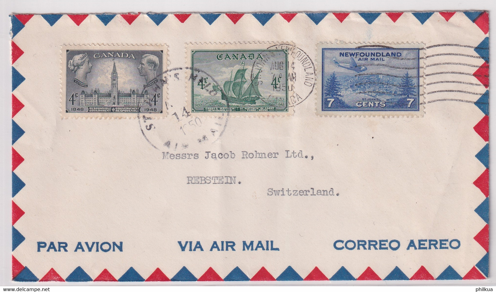 Stampworld Luftpostbrief Mit Mischfrankatur Canada 241-242 Und Neufundland 249 - Brieven En Documenten