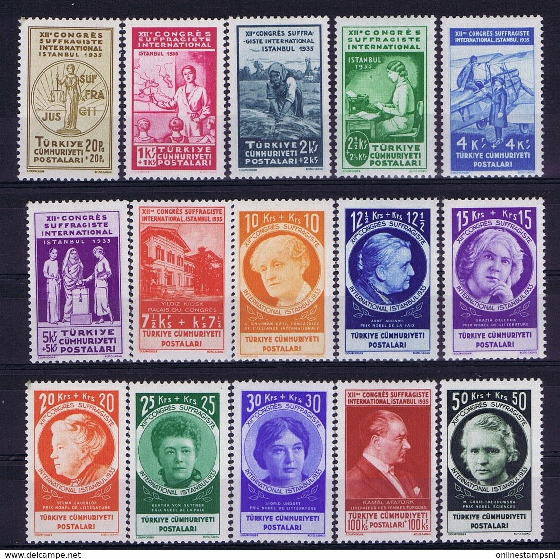 Turkey Mi 985 - 999  Isf 1324 -1338 1935 Mint Never Hinged, New Without Hinge. Postfrisch Women's Congress - Unused Stamps