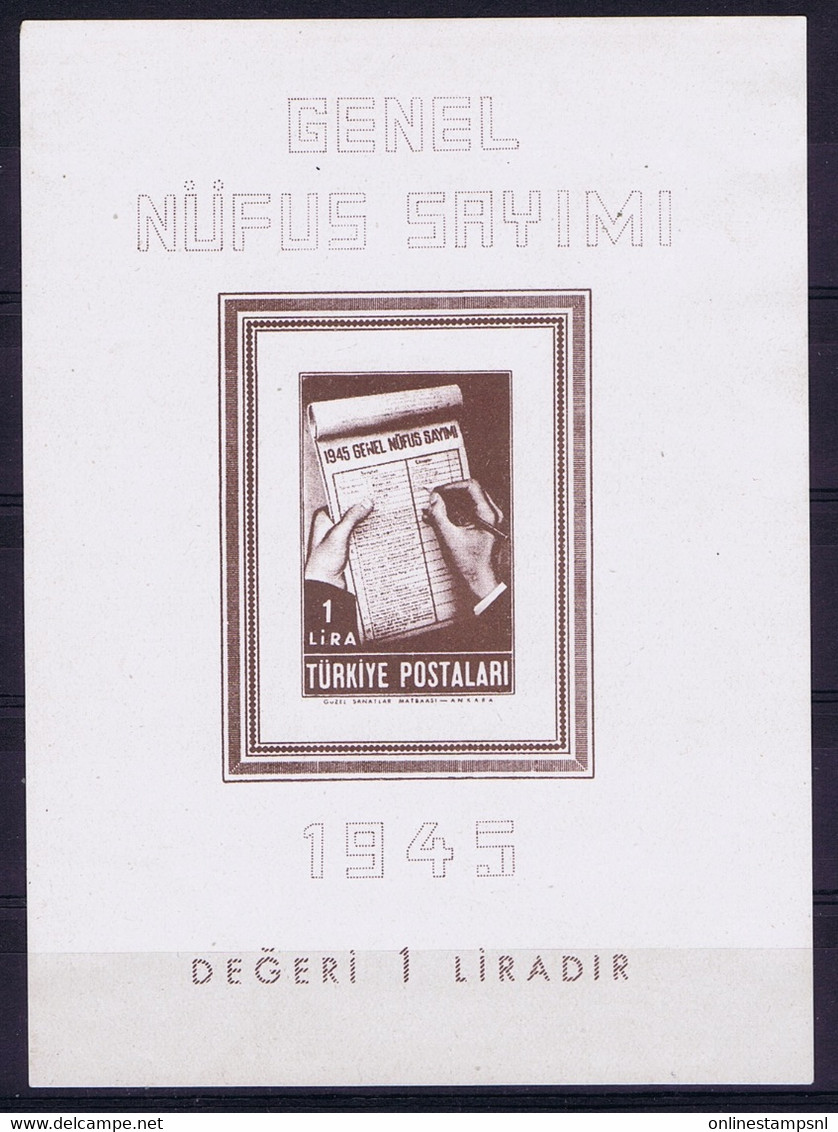 Turkey Mi Block 3  1945  Mint Never Hinged, New Without Hinge. Postfrisch - Blocks & Kleinbögen
