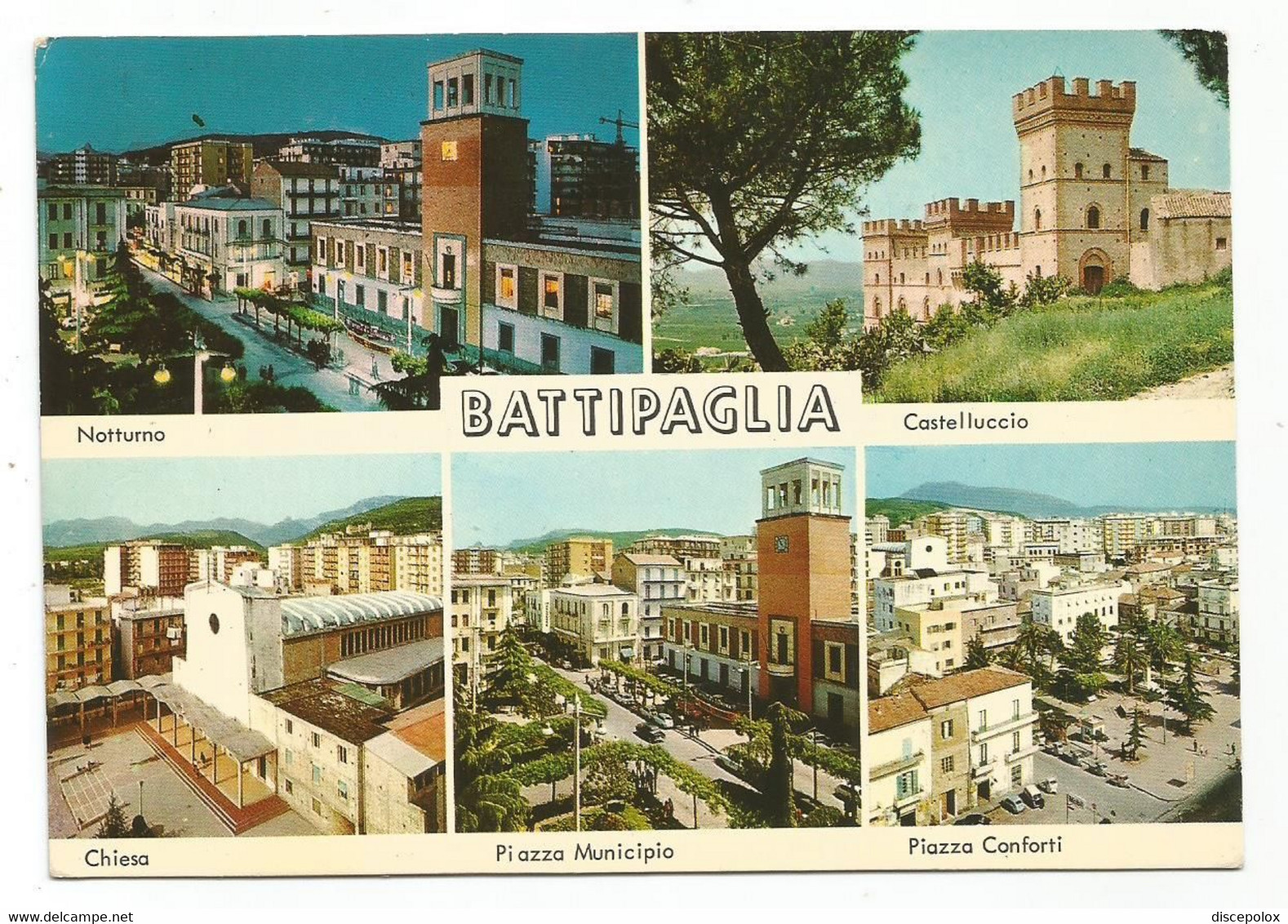 A5189 Battipaglia (Salerno) - Chiesa - Piazza Municipio - Piazza Conforti - Castelluccio - Panorama / Viaggiata 1970 - Battipaglia