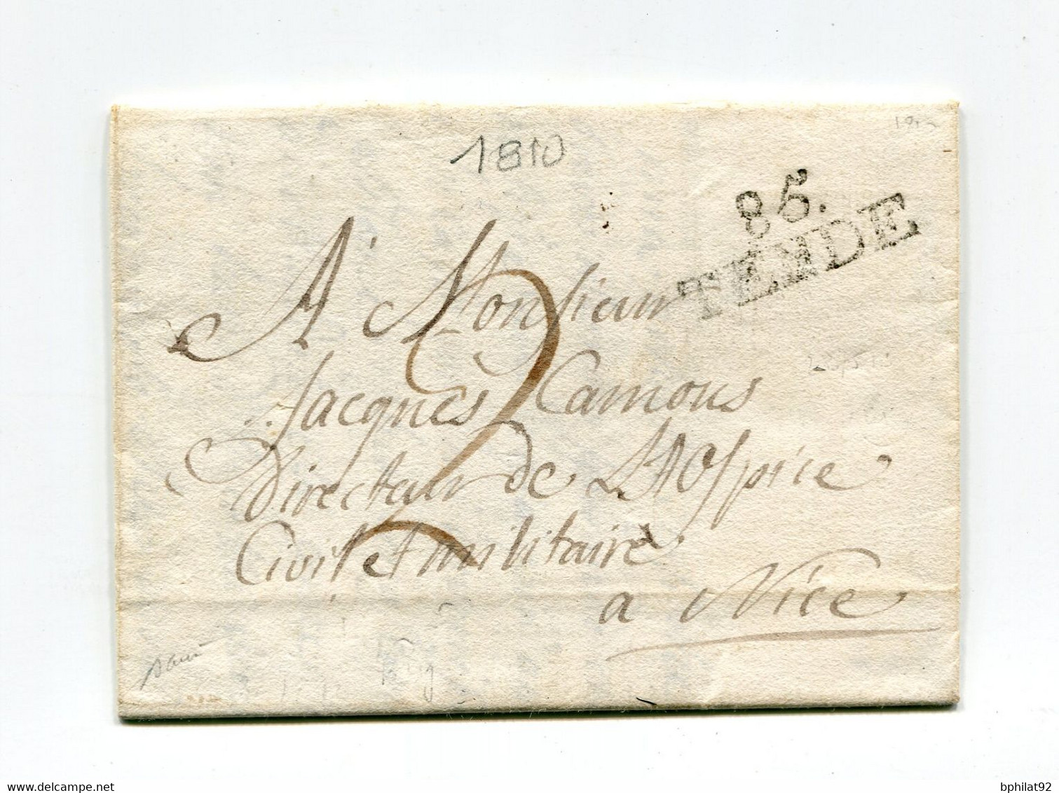 !!! DEPT CONQUIS, 85 ALPES MARITIMES, MARQUE POSTALE DE TENDE SUR LETTRE DE 1810 POUR NICE AVEC TEXTE - 1792-1815 : Departamentos Conquistados