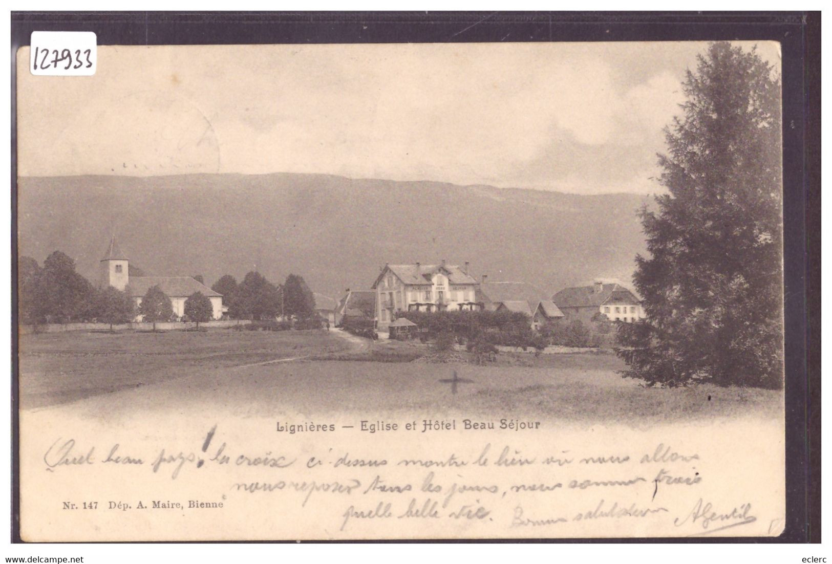 LIGNIERES - EGLISE ET HOTEL BEAU SEJOUR - TB - Lignières