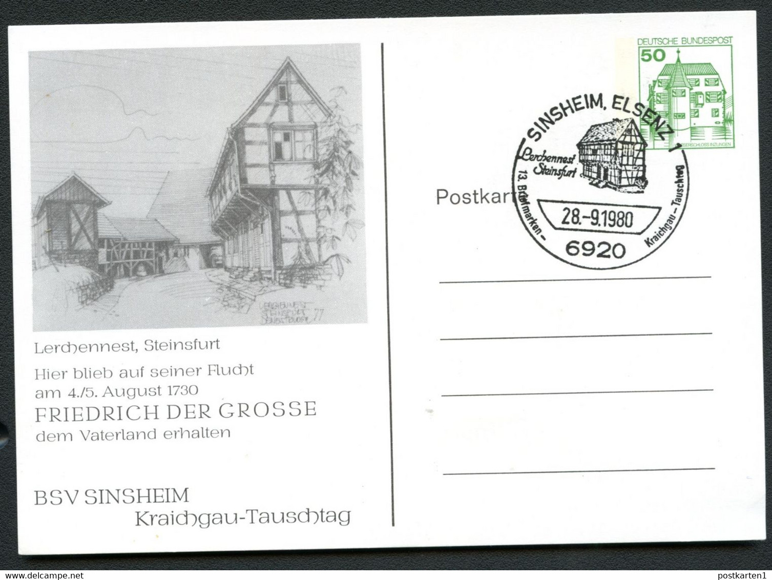 Bund PP104 B2/035 LERCHENNEST STEINSFURT FRIEDRICH DER GROSSE Sost Sinsheim 1980 - Private Postcards - Used