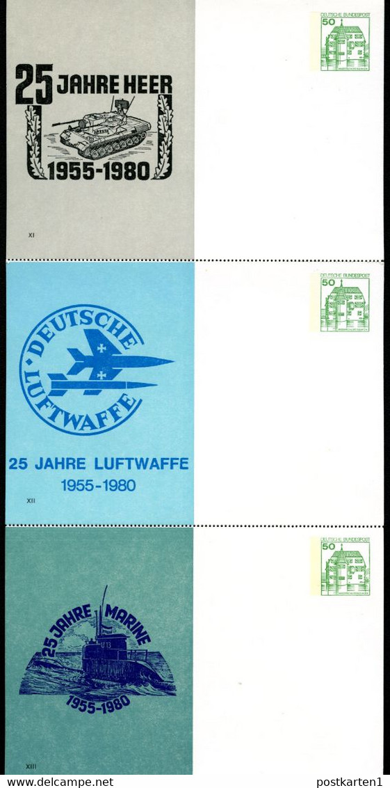 Bund PP104 C1/002-004 BUNDESWEHR HEER LUFTWAFFE MARINE Zusammenhängend 1980 - Cartes Postales Privées - Neuves