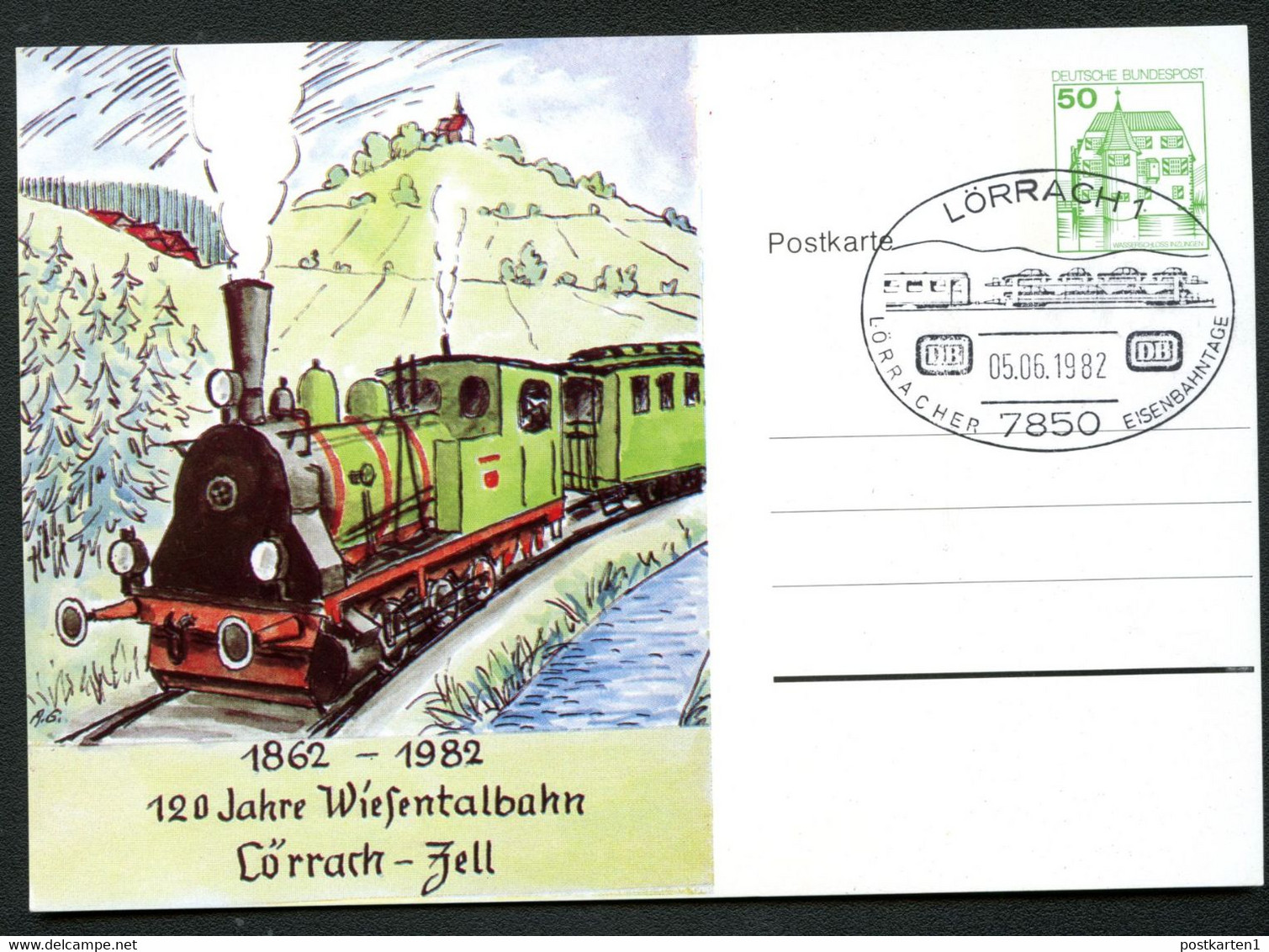 Bund PP104 C2/018 WIESENTALBAHN LÖRRACH-ZELL Sost. 1982 - Cartes Postales Privées - Oblitérées