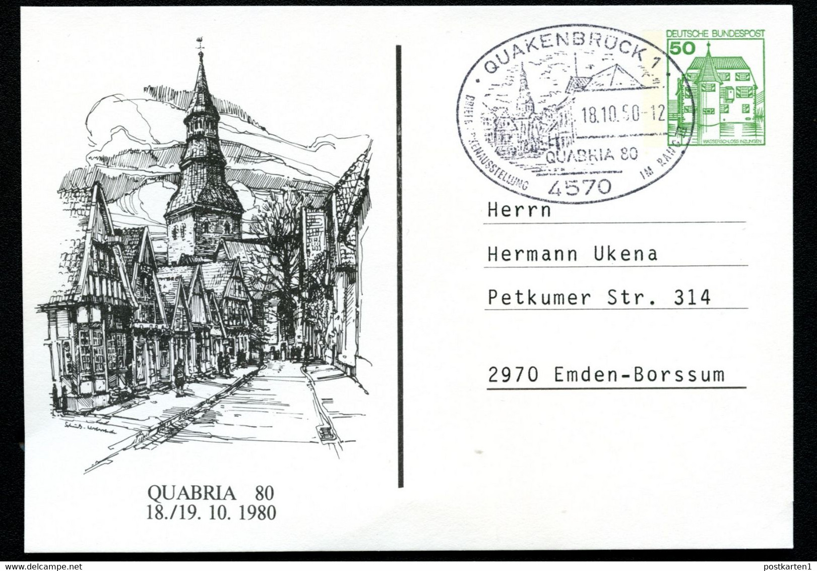 Bund PP104 D1/004 KIRCHE ST. SYLVESTER GROSSE KIRCHSTRASSE Sost QUAKENBRÜCK 1980 - Cartes Postales Privées - Oblitérées