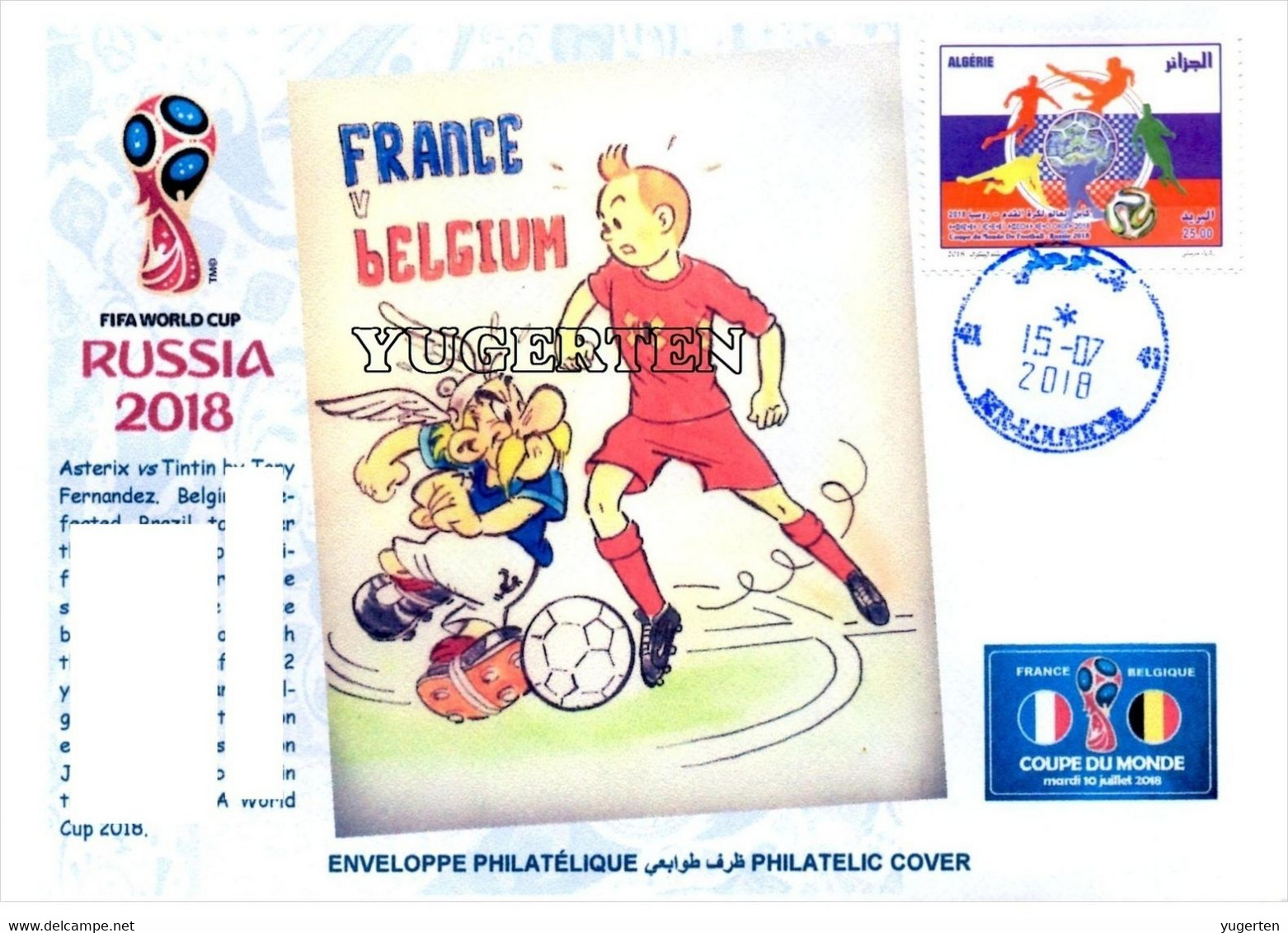 ARGELIA 2018 - Philatelic Cover Tintin Asterix FIFA Football World Cup Russia 2018 Fußball France Belgique Belgium - Fumetti