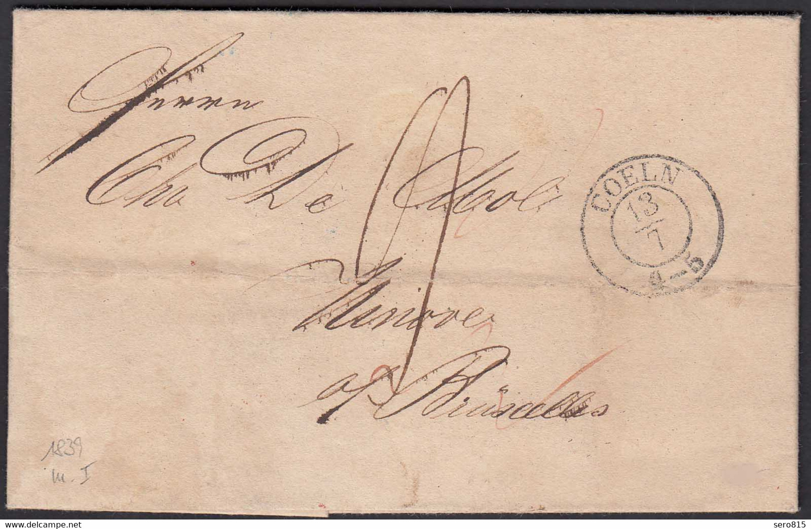 Preussen 1839 COELN-DEBOURSES NINOVE-BRUXELLES BELGIEN RAR  (24512 - Sonstige & Ohne Zuordnung