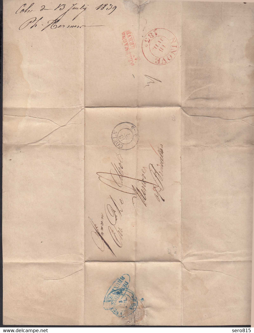 Preussen 1839 COELN-DEBOURSES NINOVE-BRUXELLES BELGIEN RAR  (24512 - Other & Unclassified