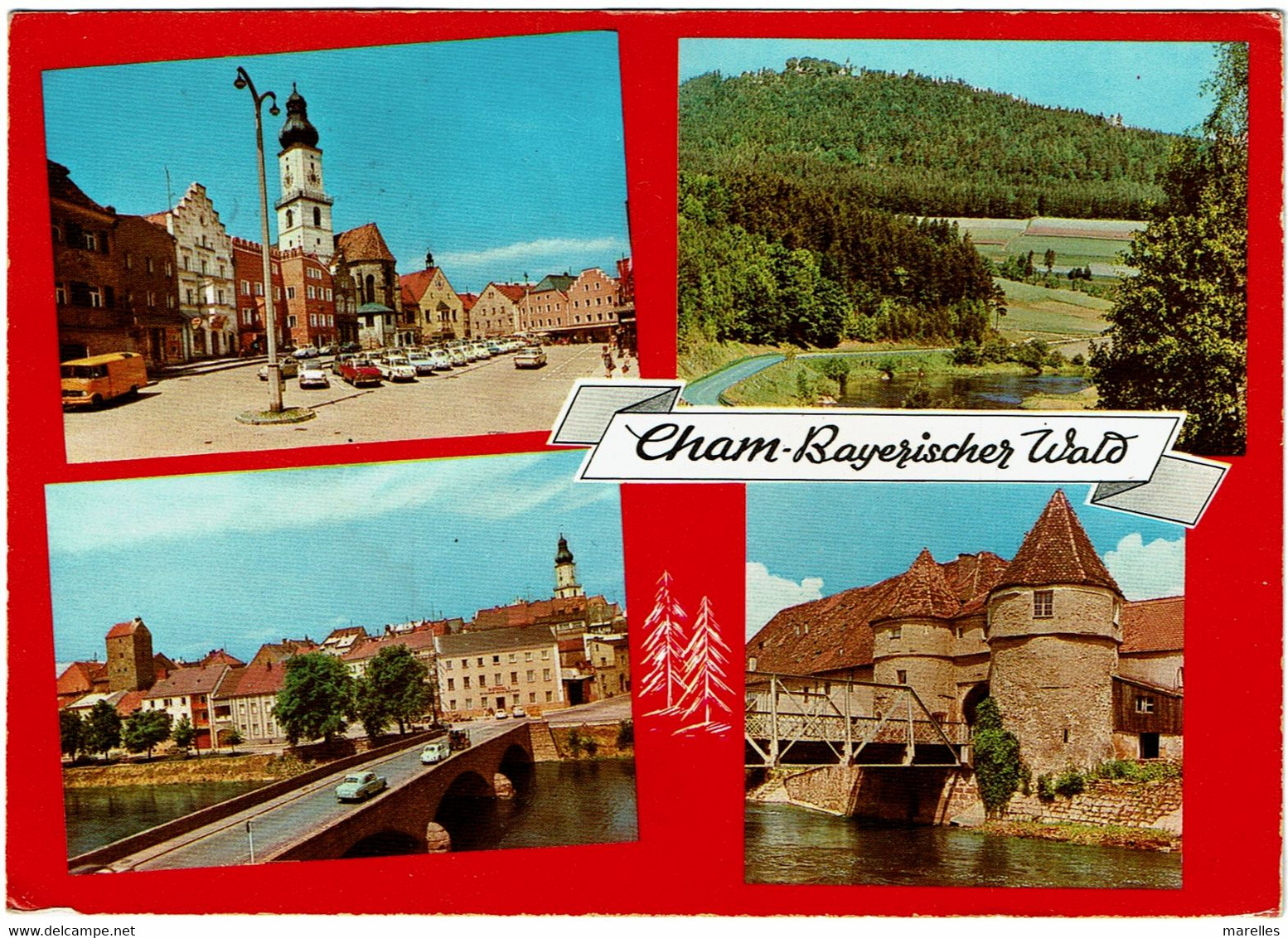 CPSM Allemagne Cham-Bayerischer Wald, Multivues, Timbre 1973 - Cham