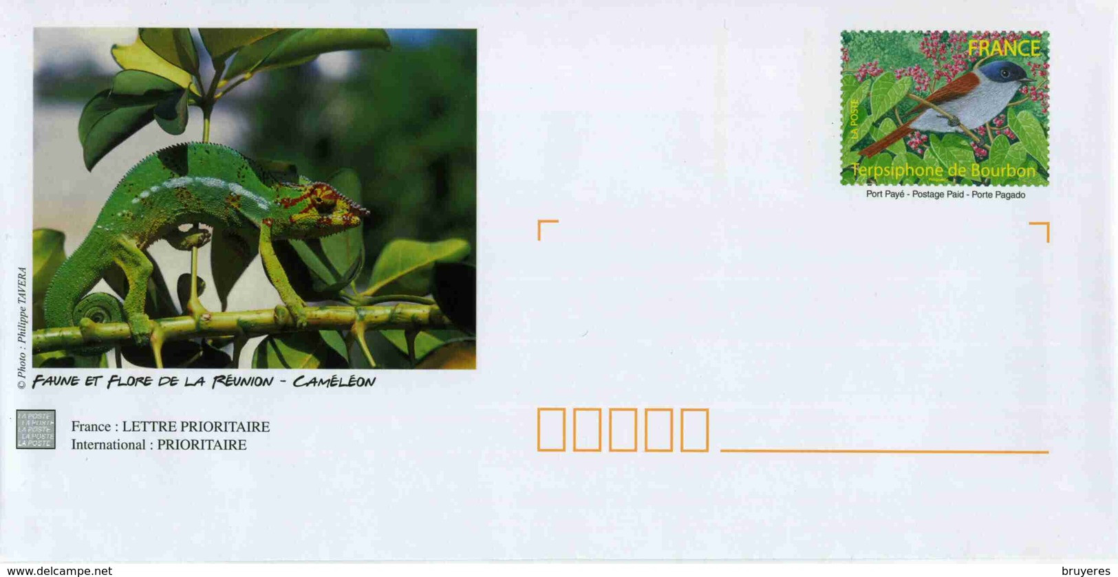 PAP De 2007 Avec Timbre "Terpsiphone De Bourbon" Et Illust. "CAMELEON - LA REUNION" Avec Carte De Correspondance - Prêts-à-poster:  Autres (1995-...)