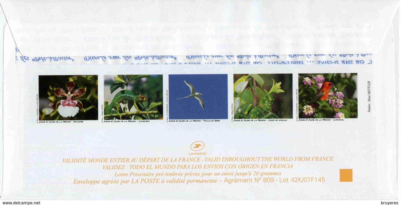 PAP De 2007 Avec Timbre "Terpsiphone De Bourbon" Et Illust. "CAMELEON - LA REUNION" Avec Carte De Correspondance - Prêts-à-poster:  Autres (1995-...)