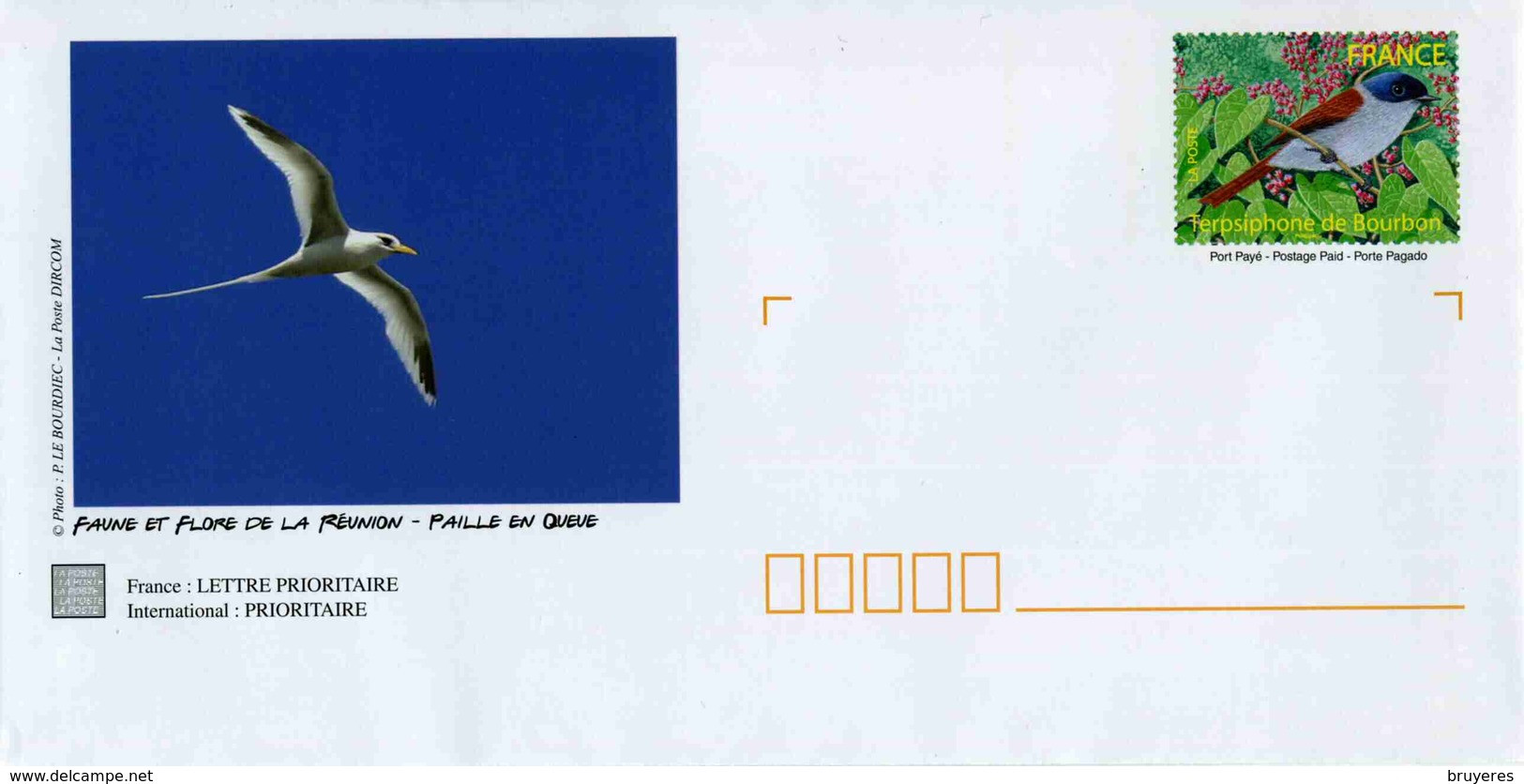 PAP De 2007 Avec Timbre "Terpsiphone De Bourbon" Et Illust. "PAILLE EN QUEUE - LA REUNION" Avec Carte De Correspondance - Prêts-à-poster:  Autres (1995-...)