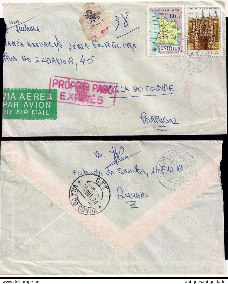 1974  - Luanda Angola Airmail To Vila Do Conde Portugal With Special Cancel In Red. - Brieven En Documenten