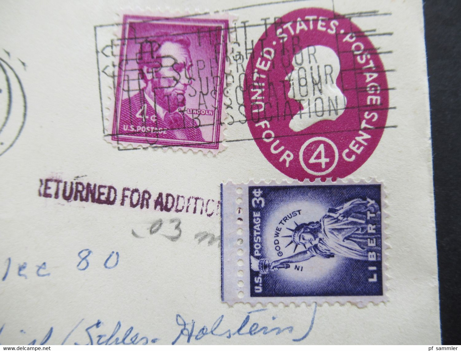 USA 1969 Ganzsachen Umschlag Mit Stempel L1 Returned For Additional Postage. Reno Nach Kronshagen über Kiel - Cartas & Documentos