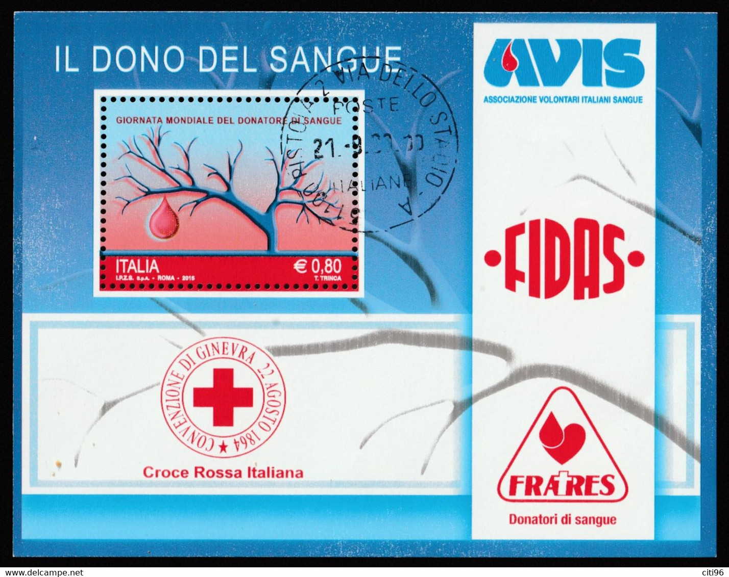 ITALIA 2015 Giornata Mondiale Del Donatore Di Sangue Usato - 2011-20: Afgestempeld