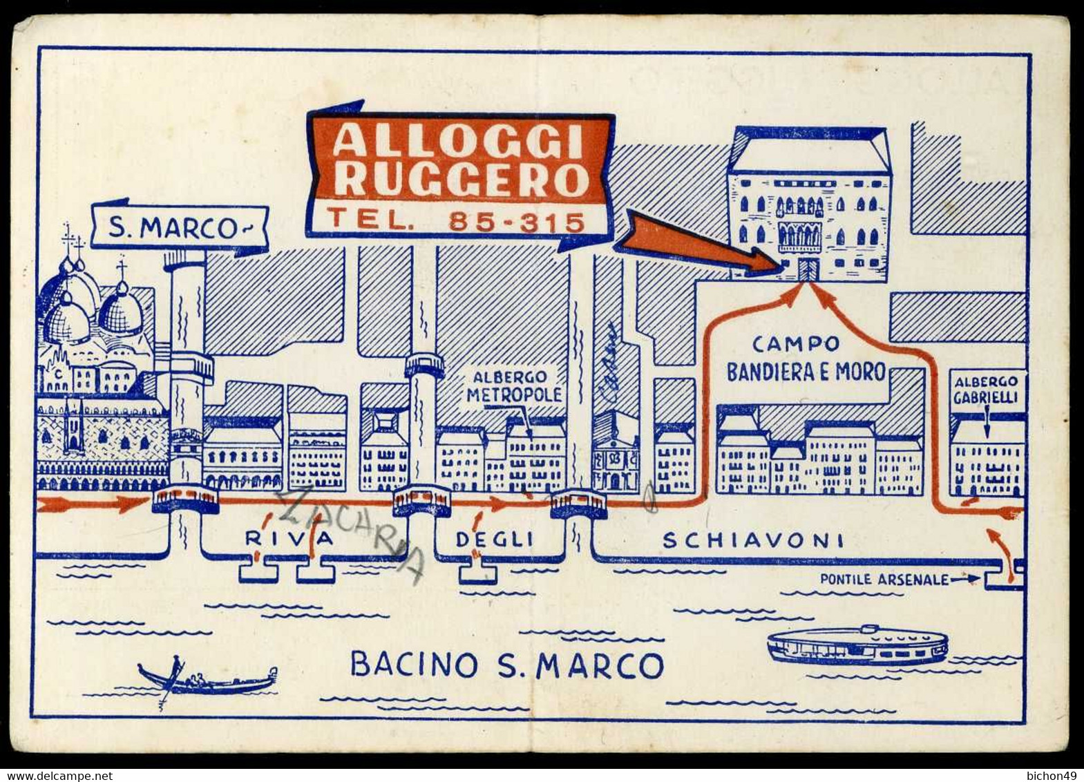 Venezia Alloggi Ruggero Campo Bandiera Moro Carte Pliée Carta Piegata - Venezia (Venice)