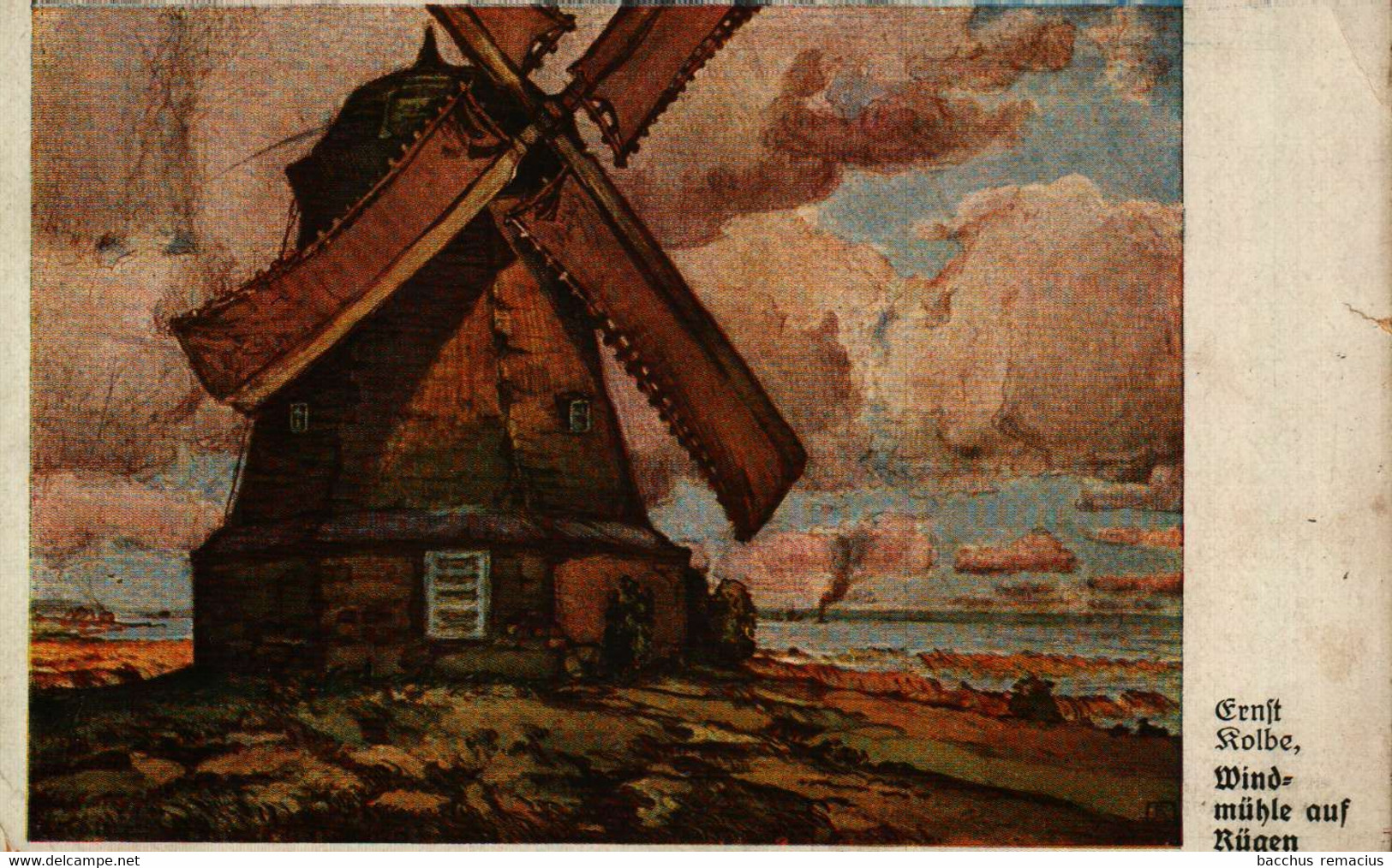 RATHENOW Künstlerpostk.Windmühle Auf Rügen Ernst Kolbe(1876-1945)geb.Marienwerder Gest.Rathenow Postst.1922 Rückersdorf - Rathenow