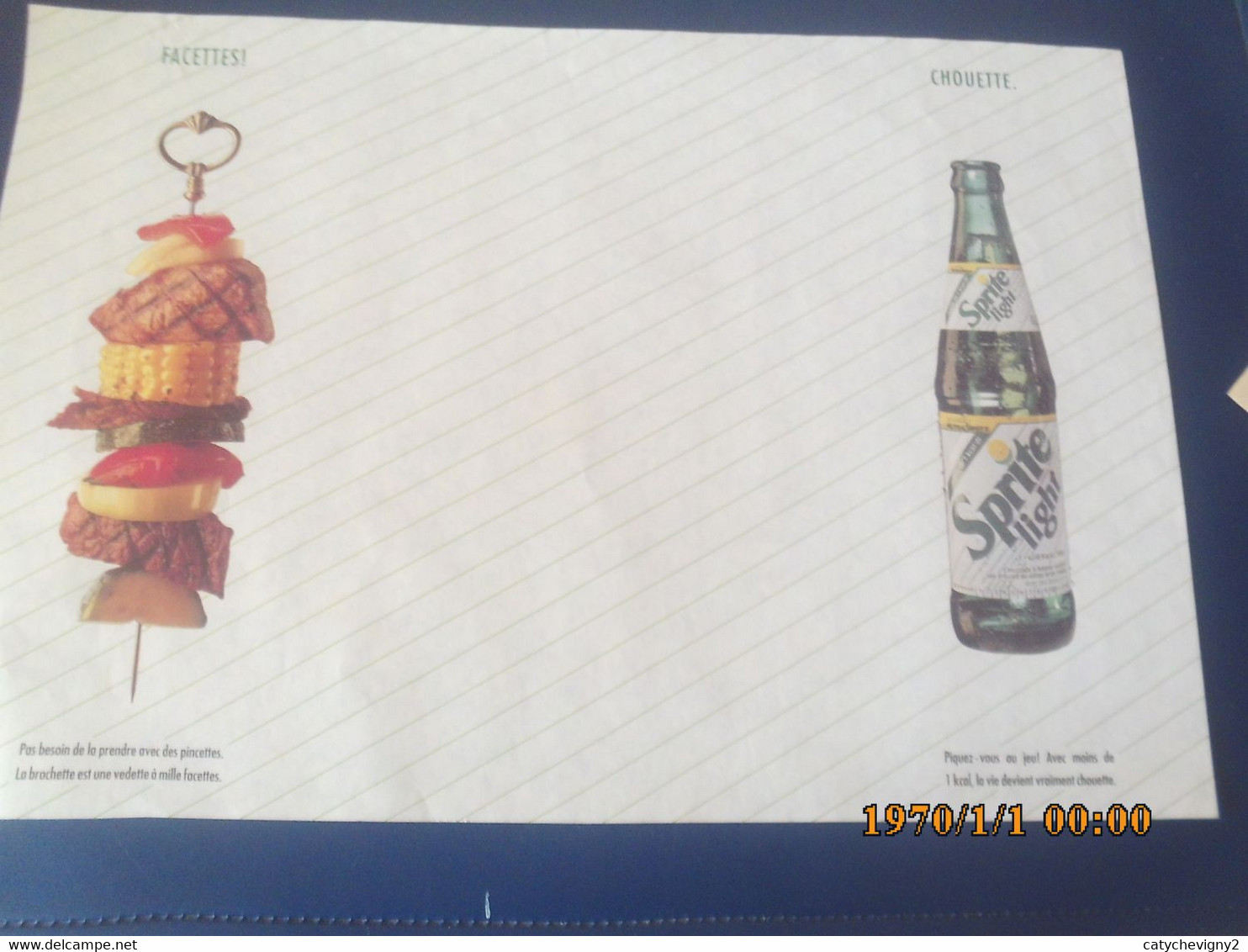 SET TABLE PUBLICITAIRE  EN PAPIER BROCHETTE  SPRITE LIGHT - Reclameservetten