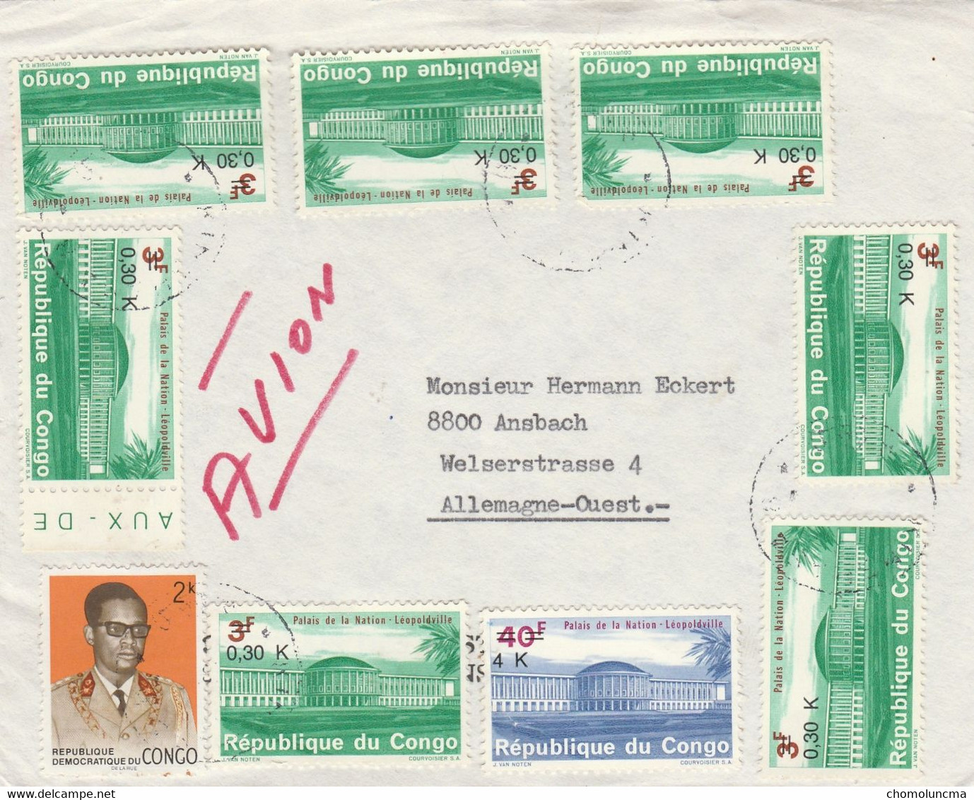 Congo Republique 1964 Cover Kinshasa Pour To Ansbach Germany Palais De La Nation Léopoldville Courvoisier Suisse - Sammlungen