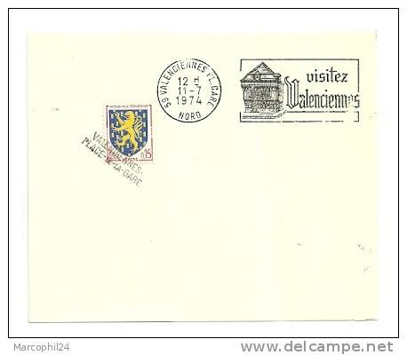 NORD - Dépt N° 59 = VALENCIENNES PL. GARE 1974 = FLAMME SUPERBE = SECAP Illustrée  ' VISITEZ '+ GRIFFE LINEAIRE - Mechanical Postmarks (Advertisement)