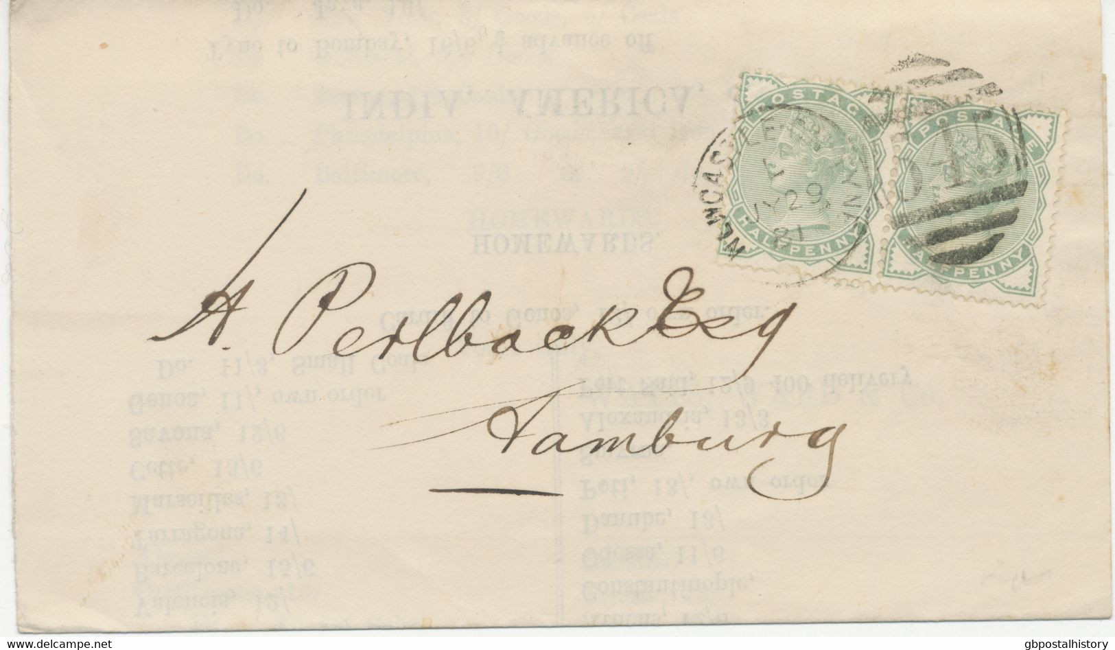 GB 1881 QV ½d Pale Green Pair Multiple Postage W Duplex 545 / NEWCASTLE-ON-TYNE - Briefe U. Dokumente