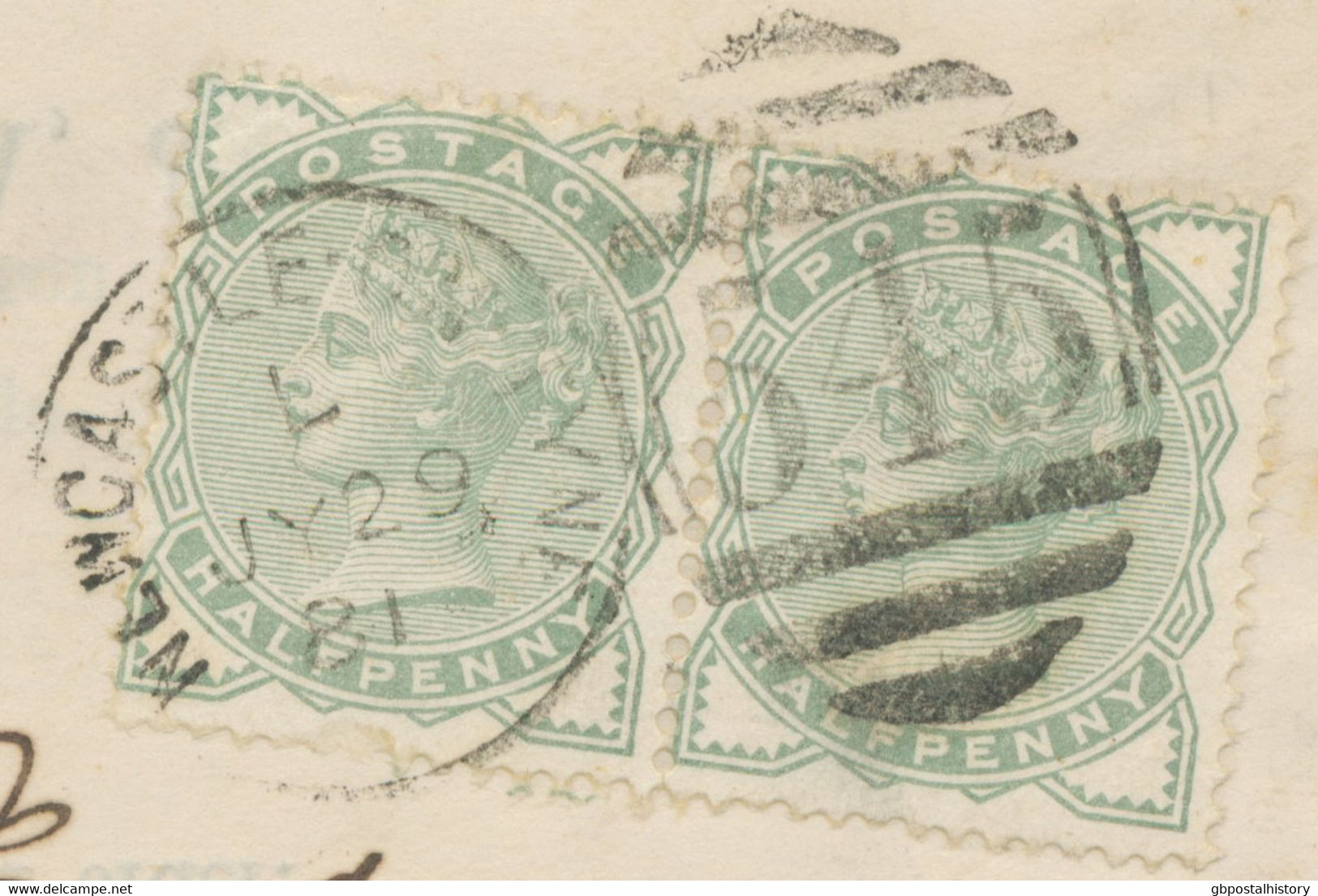 GB 1881 QV ½d Pale Green Pair Multiple Postage W Duplex 545 / NEWCASTLE-ON-TYNE - Lettres & Documents