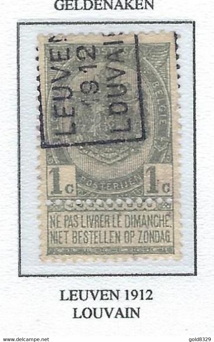 Préo Roulette 1912   -   COB 53 -  (1c. Gris LEUVEN  1912  LOUVAIN) - Roller Precancels 1910-19