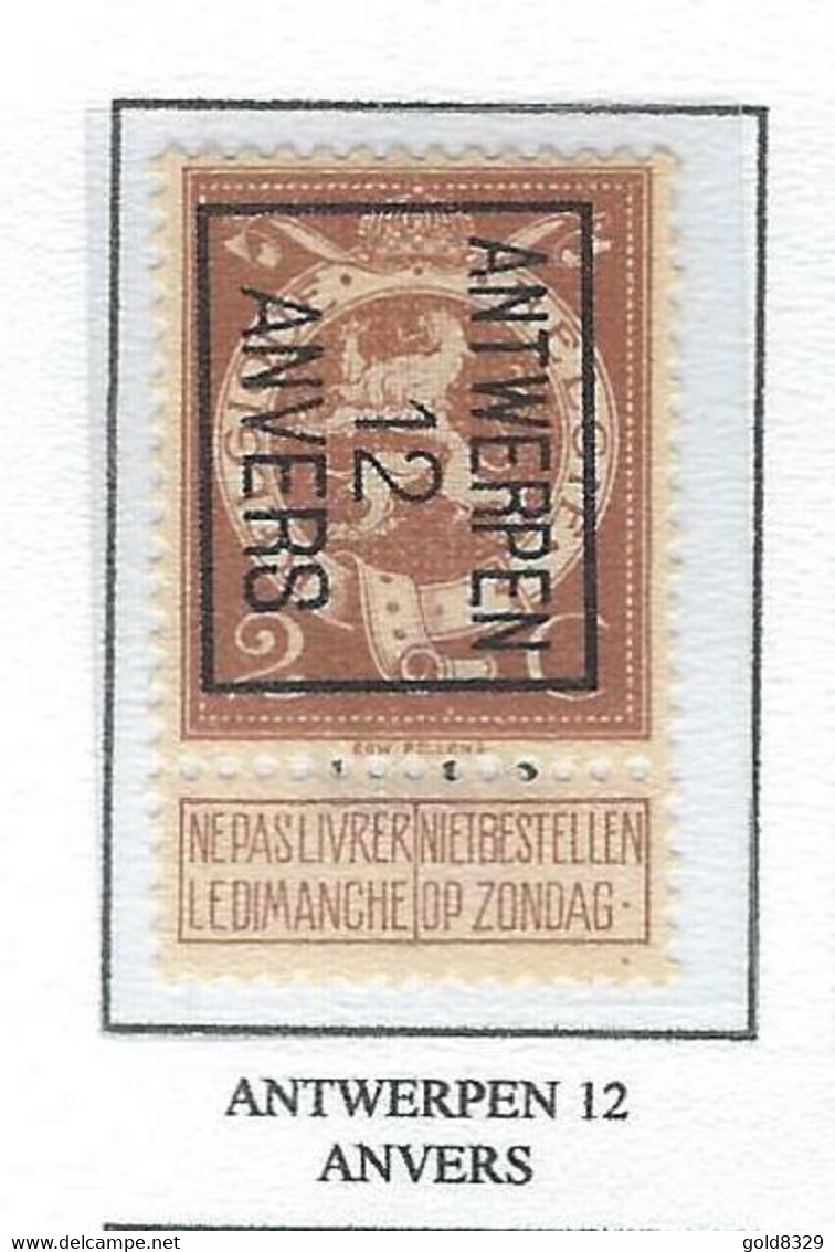 Préo  1912   -   COB 109 MNH TYPO -  (2c. Brun ANTWERPEN  12  ANVERS) (Pos B) - Typografisch 1912-14 (Cijfer-leeuw)