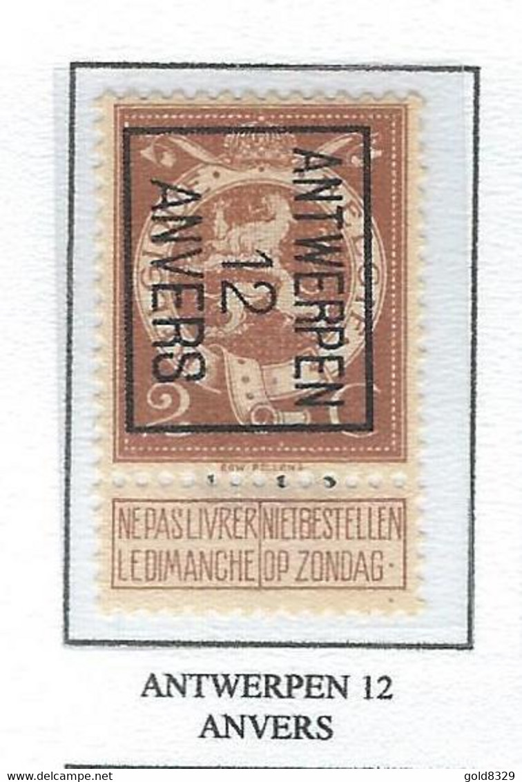 Préo  1912   -   COB 109 MNH TYPO -  (2c. Brun ANTWERPEN  12  ANVERS) (Pos B) - Typo Precancels 1912-14 (Lion)