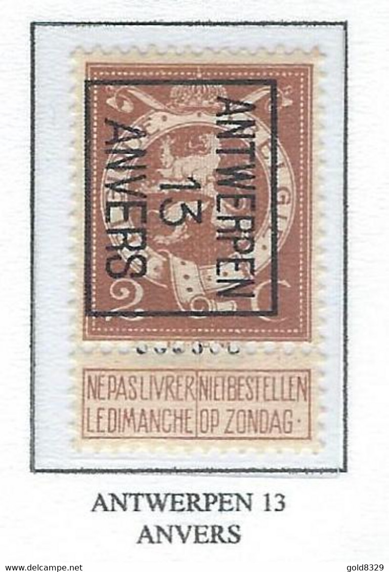 Préo  1913   -   COB 109 MNH TYPO -  (2c. Brun ANTWERPEN  13  ANVERS) (Pos B) - Typos 1912-14 (Lion)