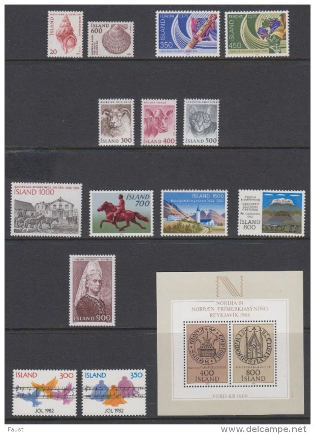 1982 ** Islande (sans Charn., MNH, Postfrish) Complete Yv 529/44 + BF 4 Mi 576/91 + Block 4 FA 613/28 + Block 4 - Komplette Jahrgänge