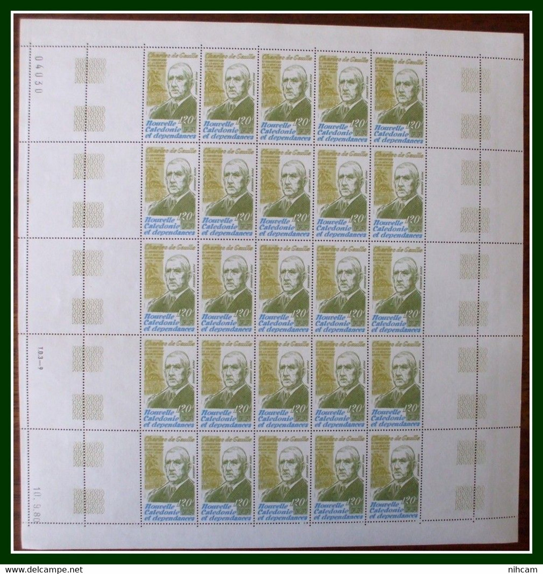 Feuille Nouvelle Calédonie N° PA 208 ** MNH De Gaulle Coin Daté 1980 (cote XXX) - Lots & Serien