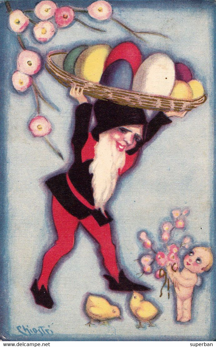 GNOME / LUTIN / NAIN / DWARF & ANGELOT / CHERUB With EASTER EGGS / Avec OEUFS De PÂQUES By CHIOSTRI ~ 1920 - '925(ag985 - Chiostri, Carlo