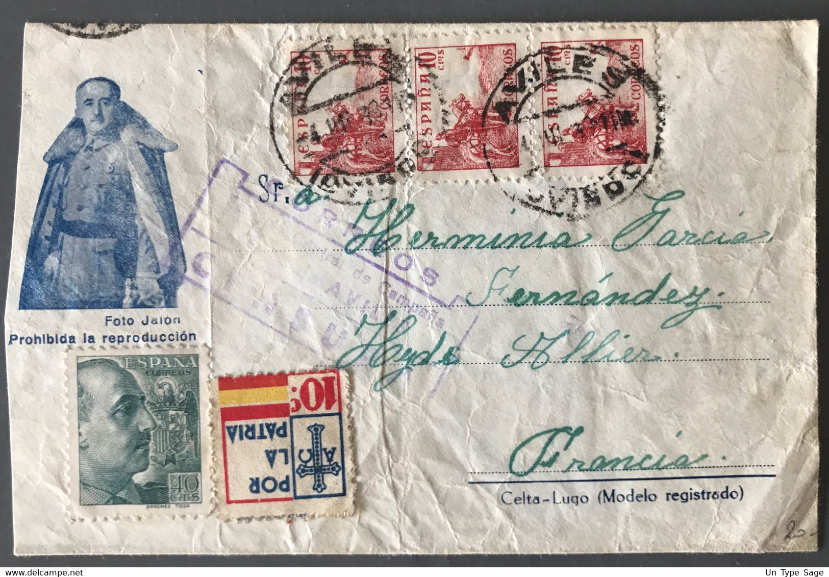 Espagne, Guerre Civil, Divers Sur Enveloppe Censurée Dont Timbre POR LA PATRIA - (B2615) - Otros & Sin Clasificación