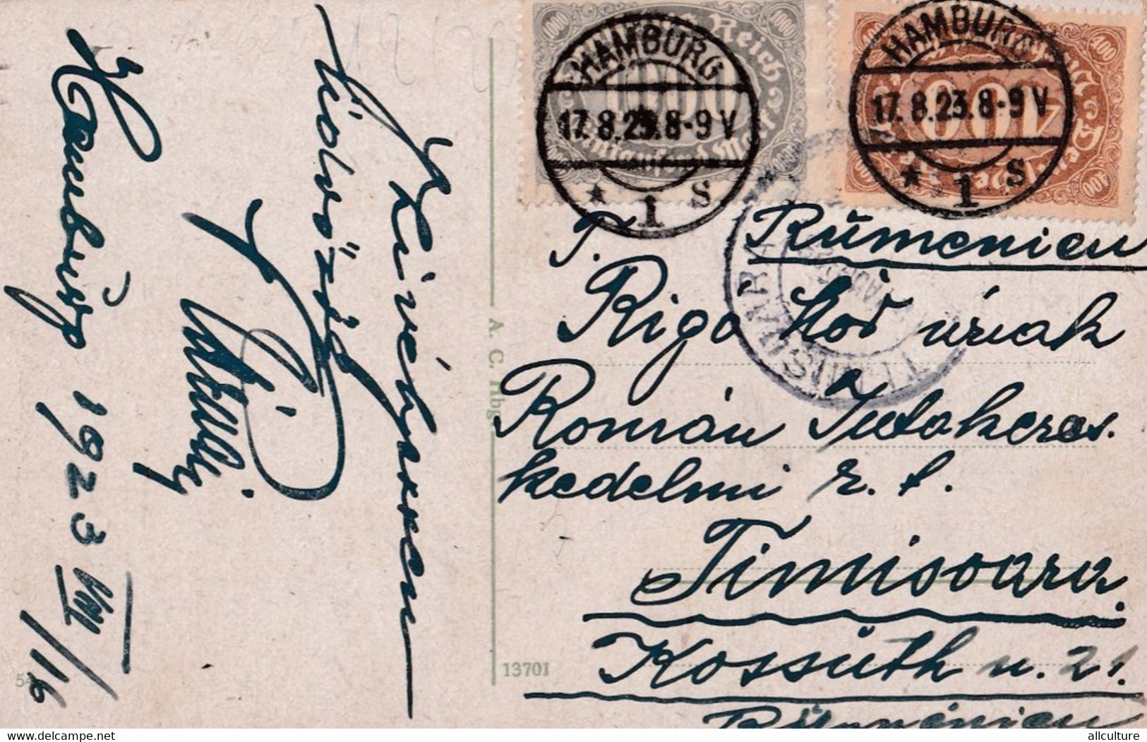 A3997 - Helgoland,Deutschland, Deutsche Reich Hamburg 1923 Stamp On The Back Sent To Timisoara Romania Used Postcard - Helgoland