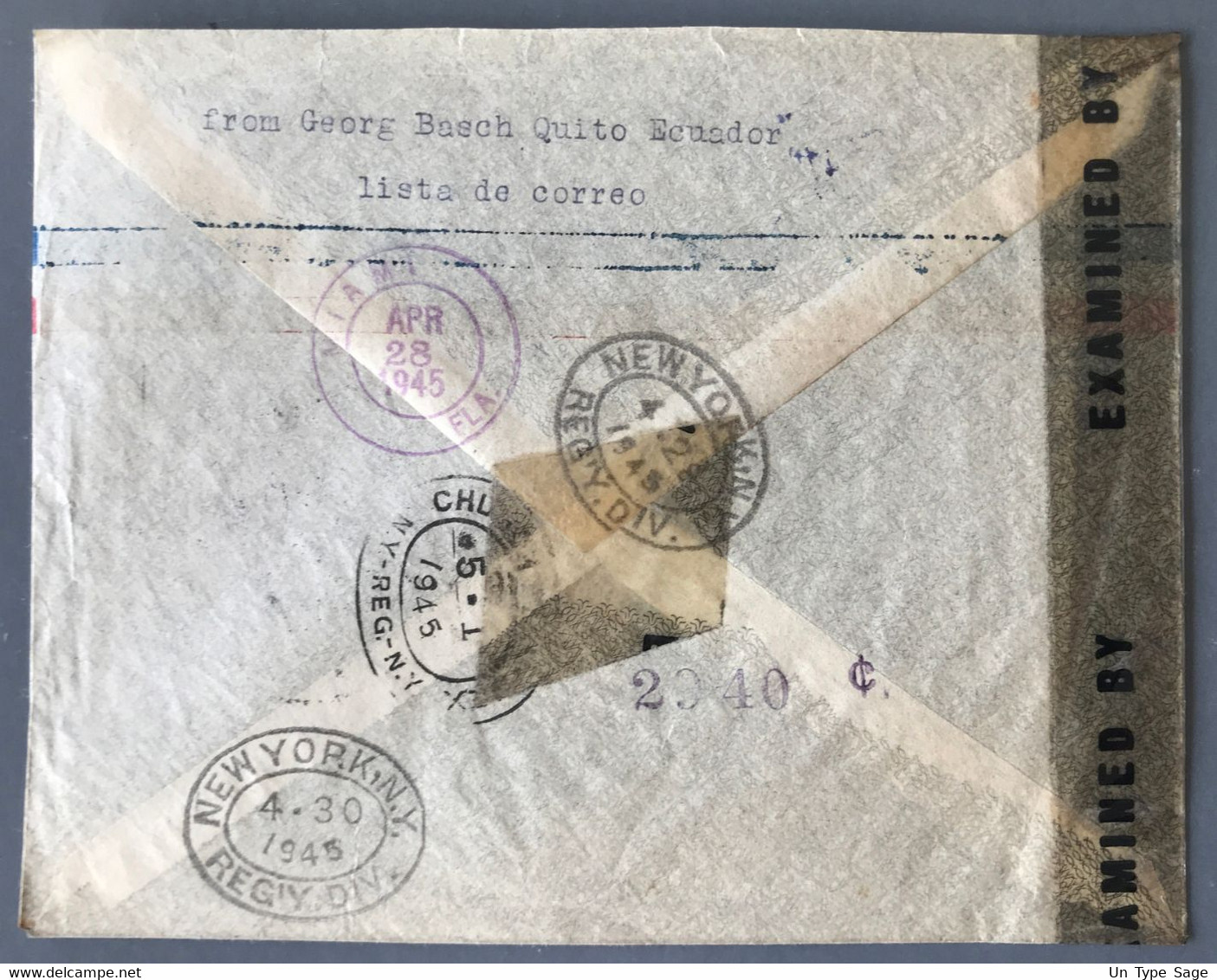 Equateur, Série Croix-rouge 1944 Sur Enveloppe Censurée De Quito 25.4.1945 Pour New York - (B2656) - Equateur