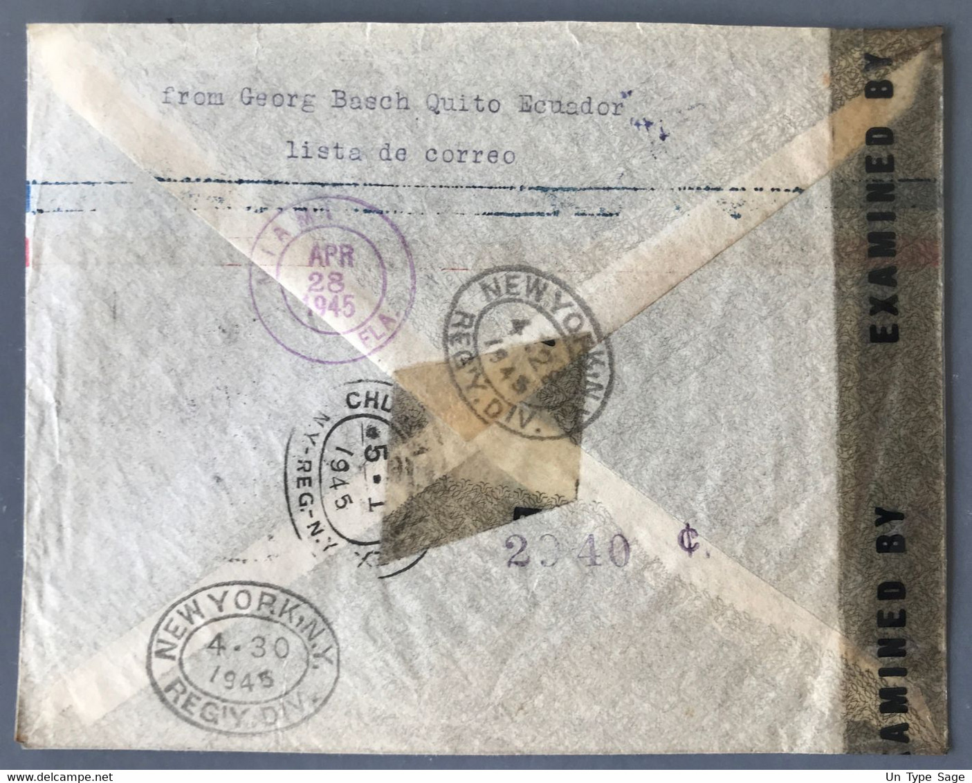 Equateur, Série Croix-rouge 1944 Sur Enveloppe Censurée De Quito 25.4.1945 Pour New York - (B2656) - Ecuador