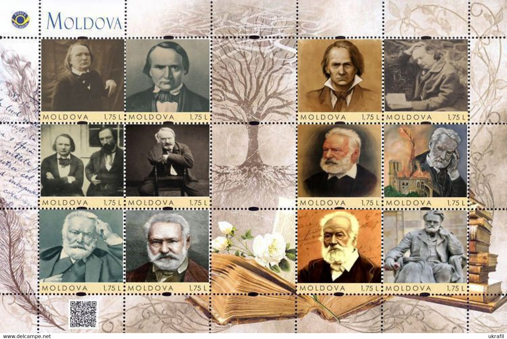 Moldova 2020, World Literature, Writer Victor Hugo, Sheetlet Of 12v - Moldavië