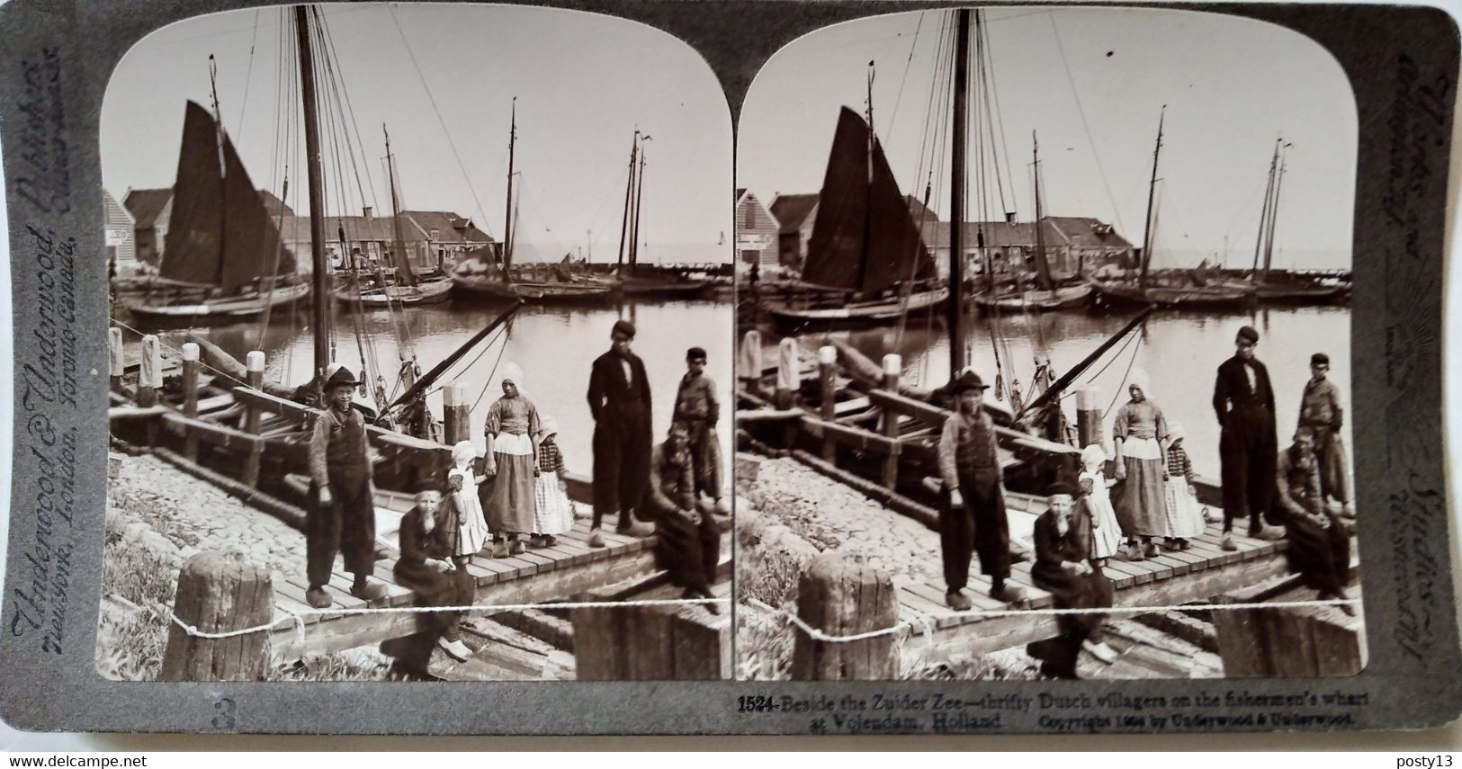 PHOTO STÉRÉO PAYS-BAS - Volendam - Villageois Et Pêcheurs - Belle Animation - 1904 - Ed. Underwood - TBE - Fotos Estereoscópicas