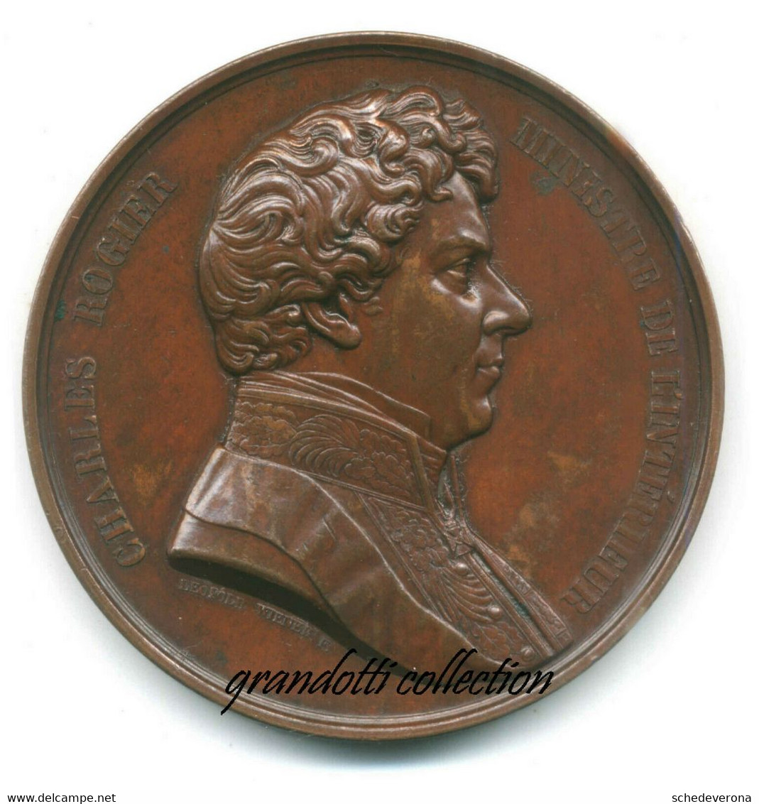 CHARLES ROGIER PROMOTORE IGIENE PUBBLICA BELGIO 1852 MEDAGLIA WIENER - Monarquía / Nobleza