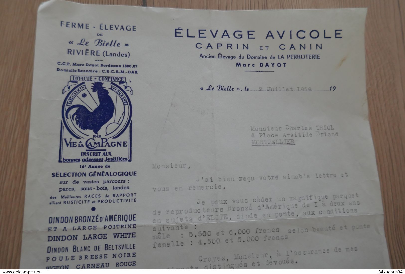 Facture Illustrée Agriculture Aviculture Dayot Le Bielle 1939 élevage Avicole - Landbouw