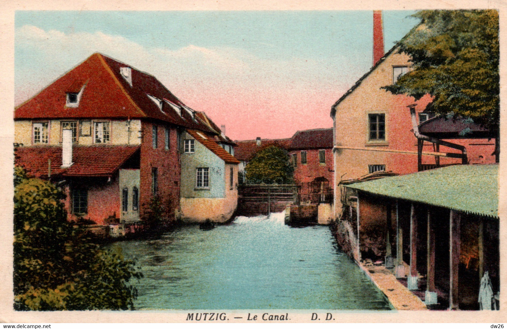 Mutzig (Bas-Rhin) Le Canal, Lavoir - Photochromie Daniel Delboy - Carte D.D. Colorisée - Mutzig