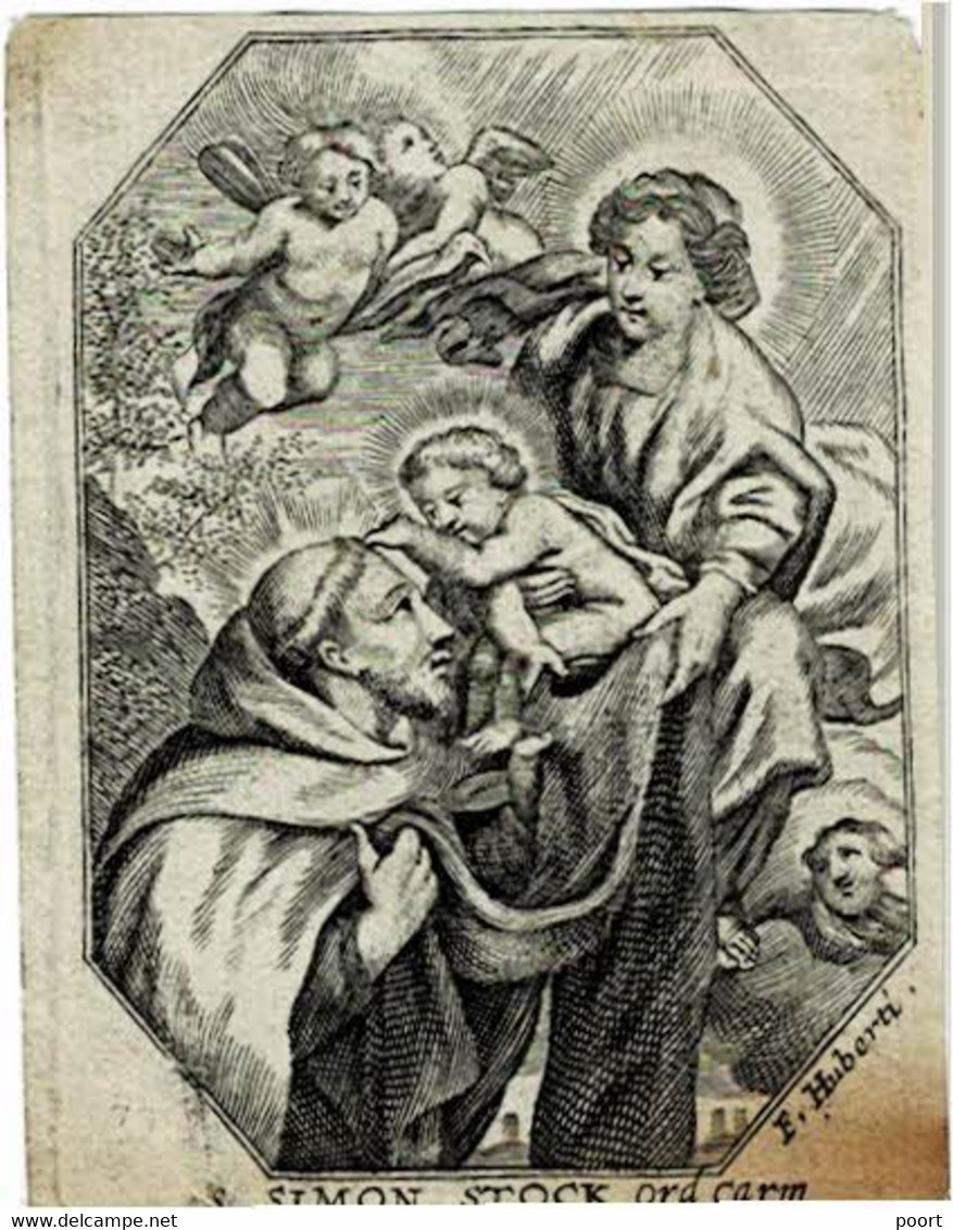 S. SIMON STOCK - Ancienne Gravure Sur Cuivre / Oude Kopergravure / Old Copperplate  - Grav. HUBERTI - Images Religieuses